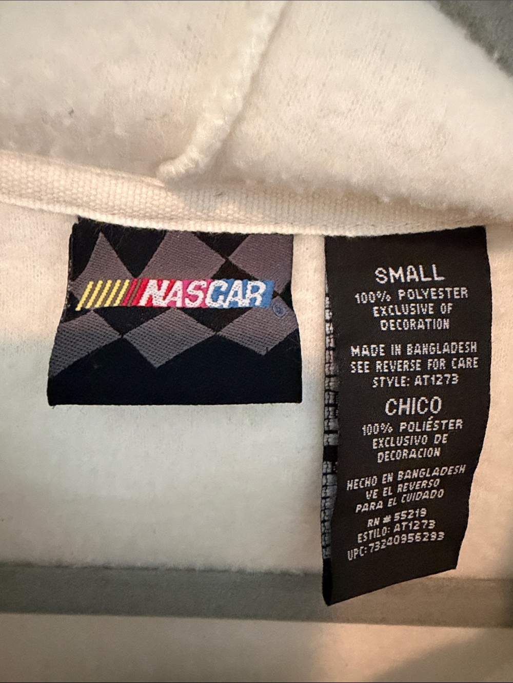 Nascar White Zip-Up Fleece Hoodie with Red & Black Logo - Picture 2 of 6